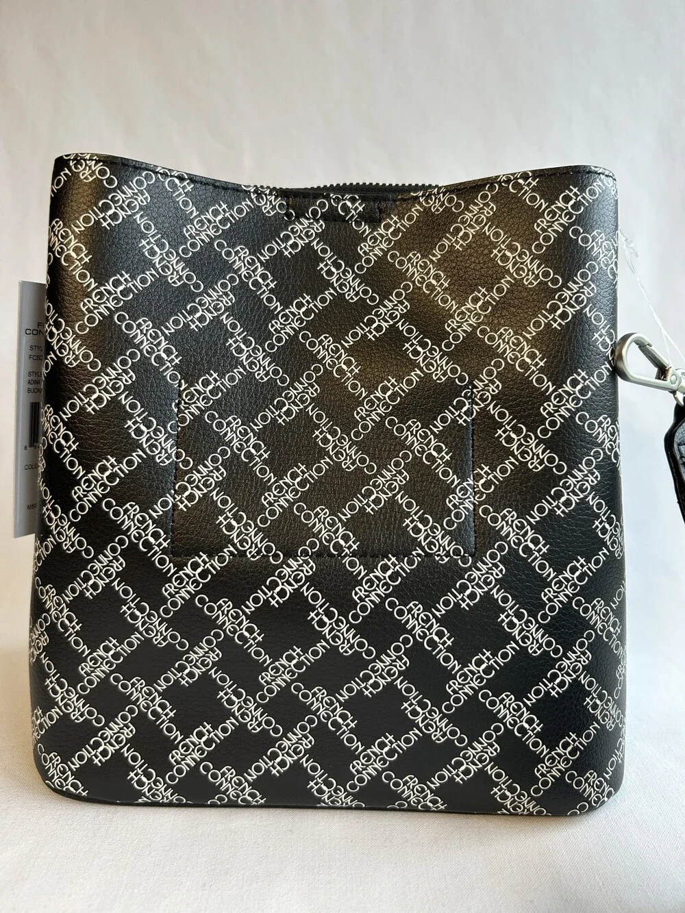 French Connection Bucket Shoulder Bag Black Adina Monogram Logo Purse